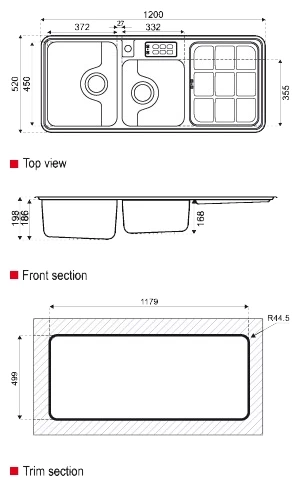 ابعاد سینک استیل البرز مدل 824